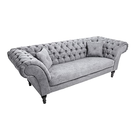 Riess Ambiente Chesterfield Sofa Paris grau mit 2 Kissen 2er Couch .