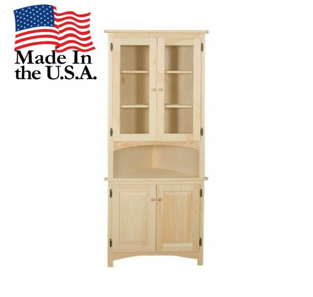 AMISH Unfinished Solid Pine CORNER HUTCH China Cabinet Country .