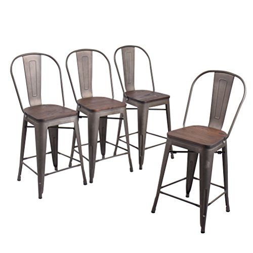 Andeworld Set of 4 Tolix-Style Counter Height Bar Chairs .