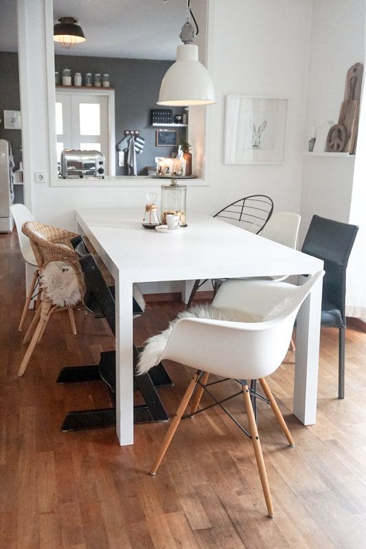 Stuhlmix | Küchen esszimmer ideen, Tisch weiß und Wohn
