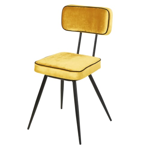Stuhl mit gelbem Samtbezug aus schwarzem Metall Clapper | Maisons .