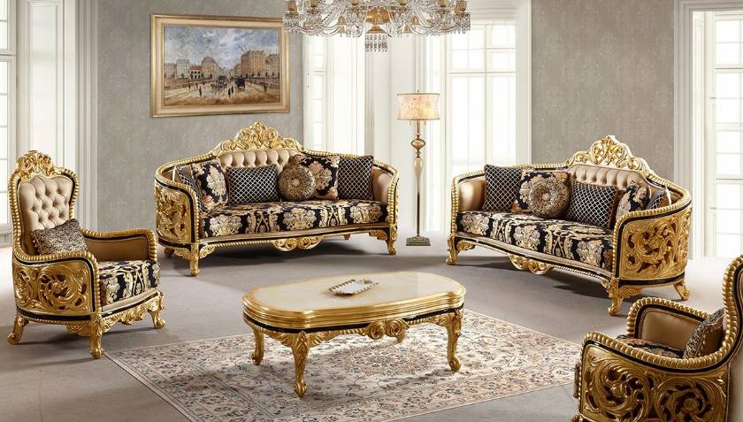 Hervorragendes klassisches Sofa Goldlack geschnitzt Moderne Antik .