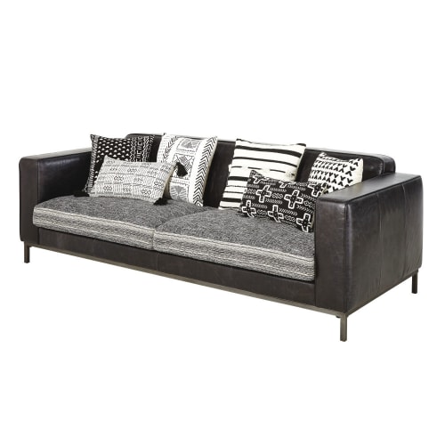 3-Sitzer-Sofa mit Lederbezug, schwarz Indianapolis | Maisons du Mon