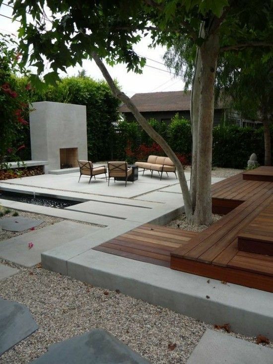 moderne Terrassengestaltung zeitgemäße Outdoor Möbel Steinplatten .