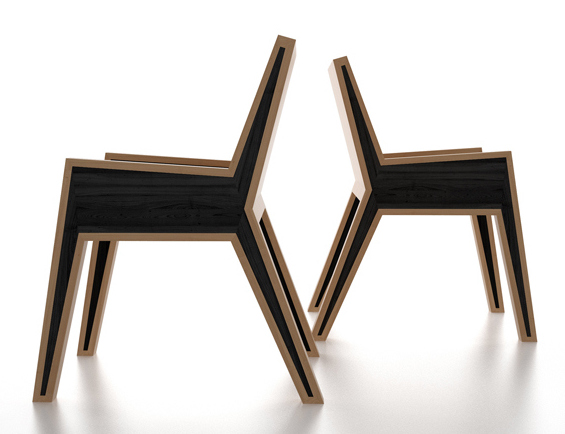 moderne Esszimmerstuhl-Modelle aus Holz in schwarz_otline .