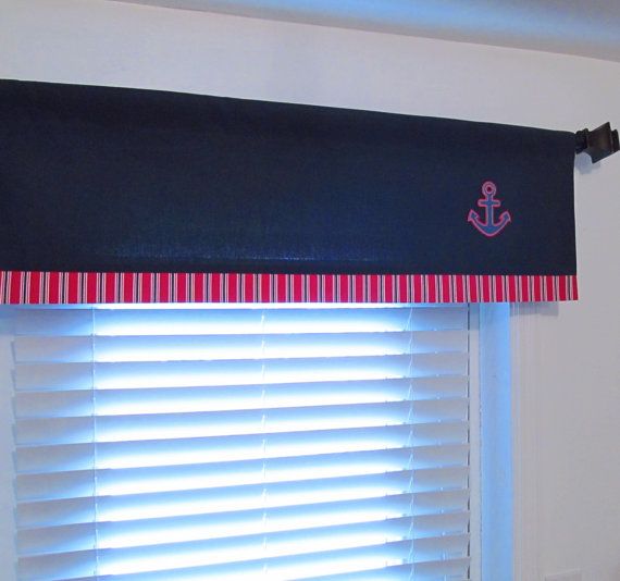 ANCHOR Curtain Nautical Trimmed Valance Navy Blue White Red .