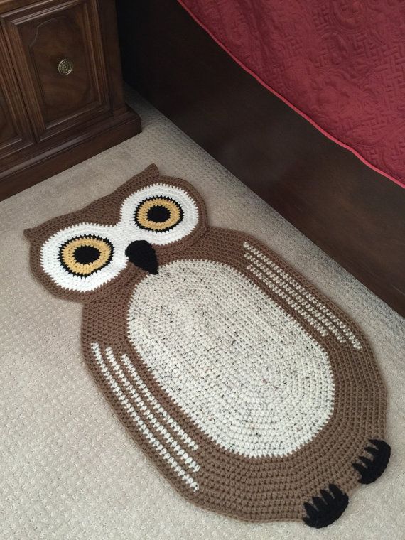 Crochet Oval Owl Rug,Owl Rug,Hand made Rug, Oval Rug,Kids Rug .