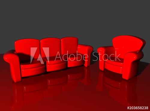 Rotes Ledersofa mit Sessel - Buy this stock illustration and .