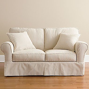 Friday Stripe Slipcovered Loveseat, Friday, our casual skirted .