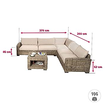 Rattan Lounge CORNER Rattan-Sofa mit Beistelltisch - inkl .
