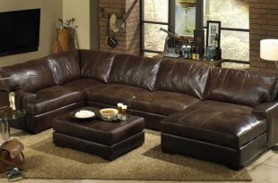 L Shaped Brown Leather Sectional Sofa With Right Chaise Lounge .